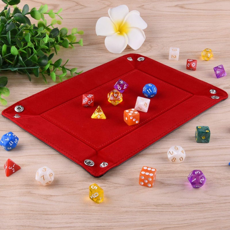 SIQUK Double Sided Dice Tray Folding Rectangle PU Leather and Burgundy Velvet Dice Holder - Image 5
